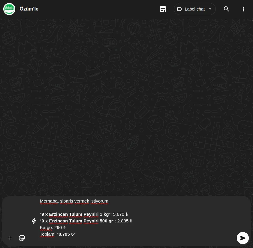 Doğrudan WhatsApp Sipariş Mesajı